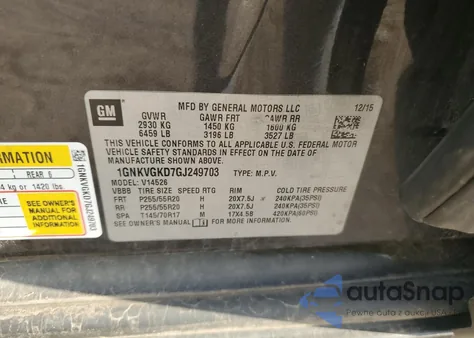 2016 Chevrolet Traverse Lt from USA, damaged, VIN 1GNKVGKD7GJ249703